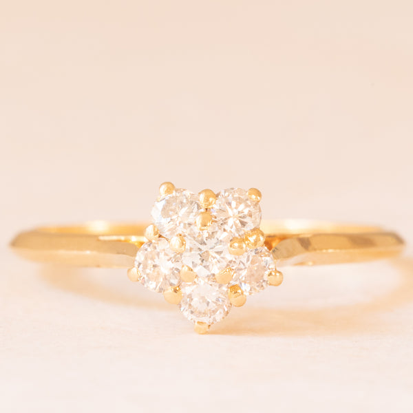 Anello a margherita vintage in oro giallo 18K con diamanti di taglio brillante (0.36ctw ca.), anni ‘60
