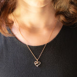 Vintage-Halskette mit Kette aus 9-karätigem Roségold und Herzanhänger aus 9-karätigem Roségold mit Diamanten