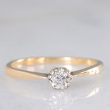Vintage Solitärring aus 14-karätigem Gelbgold mit Diamant im alten europäischen Schliff (ca. 0.16 ct), 50er Jahre