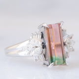 Anello in platino con tormalina watermelon (2.60ct) e diamanti (0.44ctw), anni ‘2000