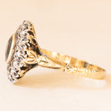 Gänseblümchen-Ring im Vintage-Antik-Stil aus 18 Karat Gelbgold und Silber mit Saphir (ca. 1.40 ct) und Diamanten im Rosettenschliff