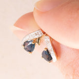 Vintage-Ohrringe aus 9-karätigem Gelb- und Weißgold mit Saphiren (ca. 0.36 ctw) und Diamanten, 70er Jahre