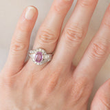 Anello vintage in platino con zaffiro rosa (1.37ct) e diamanti (1ctw), anni ‘90