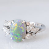 Anello vintage in platino con opale (1.49ct) e diamanti (0.48ctw), anni ‘80/‘90