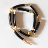 Vintage 14K Yellow Gold Onyx Semi-Rigid Bracelet with 14K Yellow Gold Chinese Writing Clasp, 70s