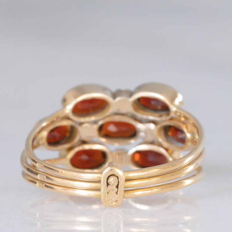 Anello harem in oro giallo 18K con granati (1.50ctw ca.) e pietre bianche, anni ‘60/‘70