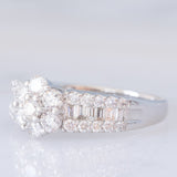 Anello a fascia e a fiore in platino con diamanti (1ctw), anni ‘90