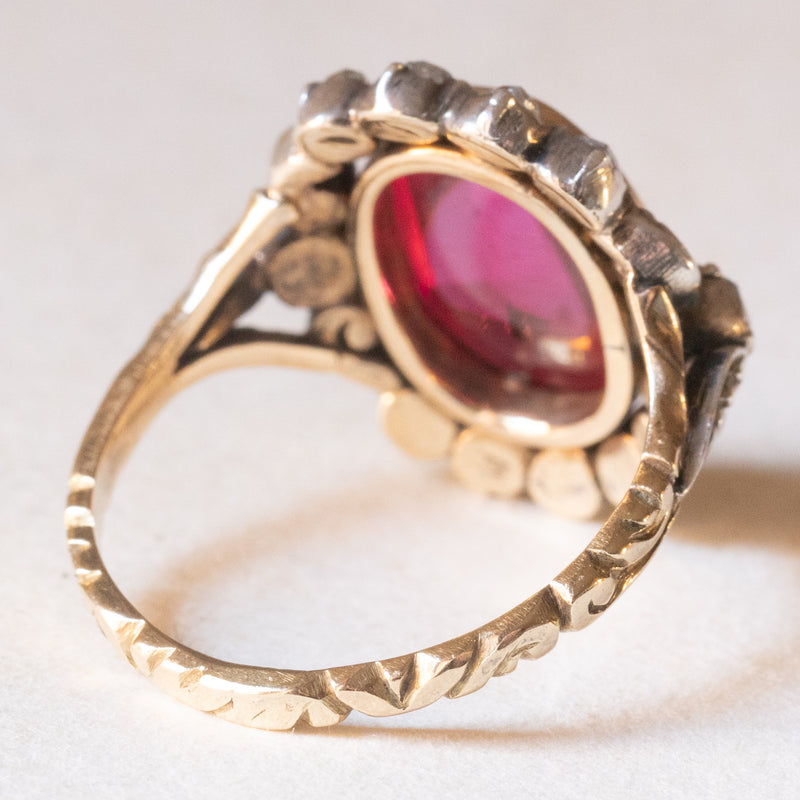 Anello a margherita vintage in stile antico in oro giallo 14K e