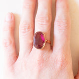 Anello da cocktail vintage in oro giallo 18K con tormalina rosa (12ct ca.), anni ‘60/‘70