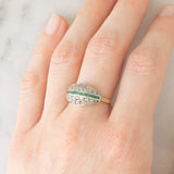 Vintage antique style ring in 14K yellow gold and silver with square cut emeralds (0.12ct approx.) and rose cut diamonds (0.26ctw approx.), 50s/60s