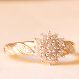 Vintage-Diamant-Blumenring aus 9-karätigem Gelb- und Weißgold (ca. 0.20 ctw), 70er Jahre