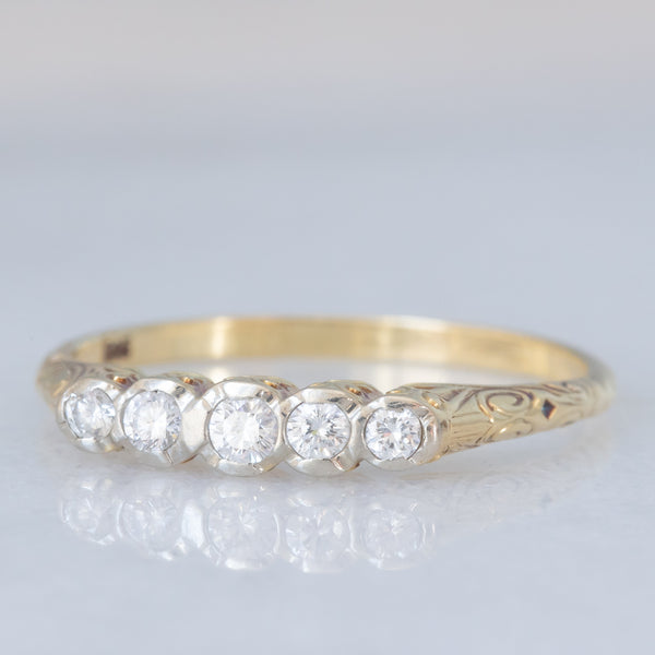 Veretta antica in oro giallo 14K e platino con diamanti di taglio vecchia Europa (0.20ctw ca.), anni ‘20