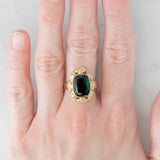 Anello da cocktail vintage in oro giallo 8K con spinello verde (3.80ct ca.), anni ‘70