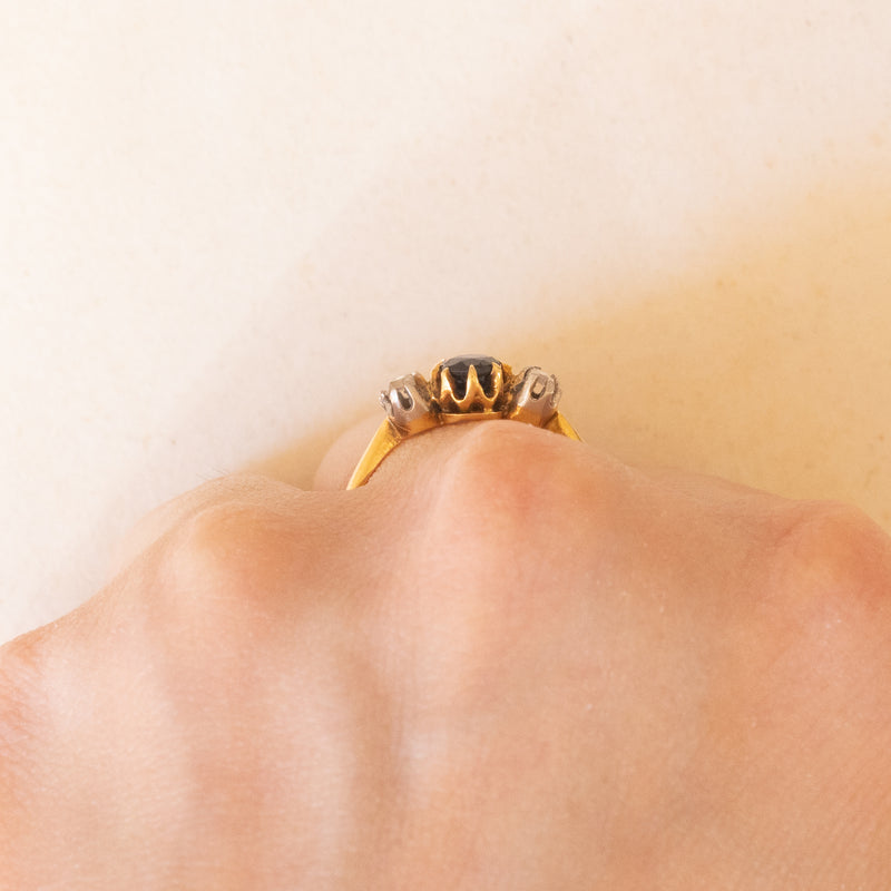 ⚜️ Trilogy antico in oro giallo 18K e platino con zaffiro