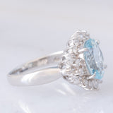 Anello a margherita vintage in platino con acquamarina (2ct) e diamanti (0.56ctw), anni ‘80