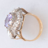 Anello a margherita vintage in stile antico in oro giallo 18K e argento con ametista (3ct ca.) e diamanti di taglio rosetta (0.70ctw ca.), anni ‘40/‘50