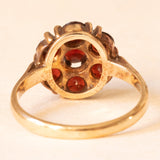 Vintage-Gänseblümchen-Ring aus 9-karätigem Gelbgold mit Granaten (ca. 1 Karat), 50er Jahre