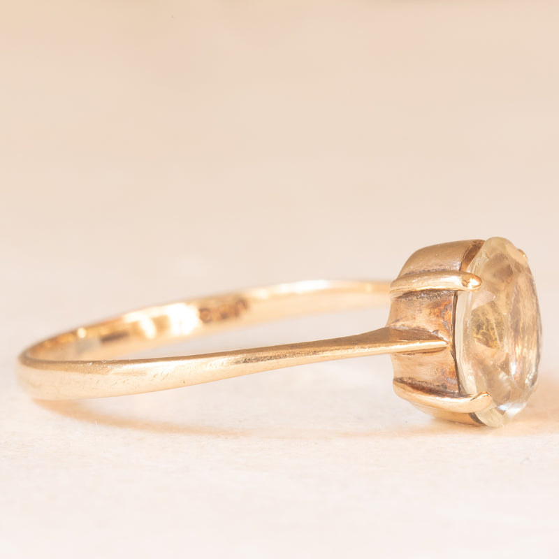 Solitario vintage in oro giallo 9K con quarzo citrino (1ct ca.), anno 1981