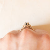 Anello a margherita vintage in oro giallo e bianco 9K con zaffiro (0.50ct ca.) e diamanti (0.04ctw ca.), anno 1992