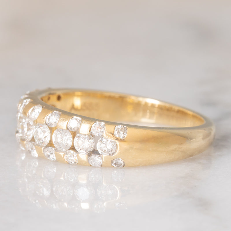 Anello a fascia vintage in oro giallo 14K con diamanti di taglio brillante (0.82ctw ca.), anni ‘80