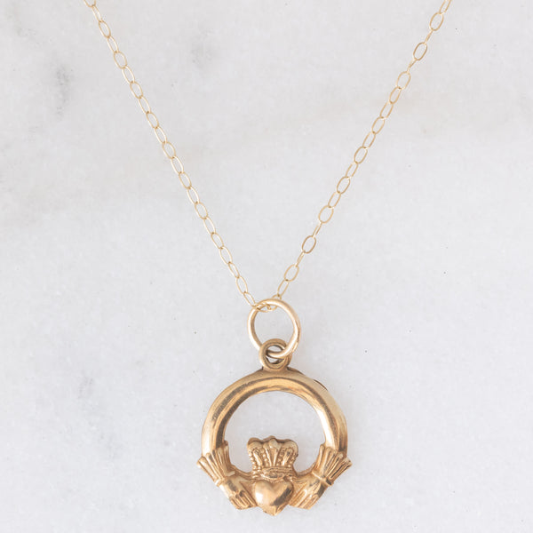 Collana vintage Claddagh in oro giallo 9K, anno 1994