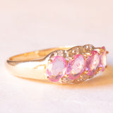 Vintage 14K yellow and white gold band with synthetic pink sapphires (approx. 1.40ctw) and diamonds (approx. 0.03ctw), 70s/80s