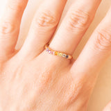 Vintage-Ring aus 14 Karat Gelbgold mit Amethyst, Rosenquarz, Citrinquarz, grünem Peridot, blauem Topas und Iolith, 90er Jahre