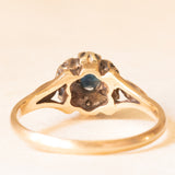 Vintage-Gänseblümchenring aus 9-karätigem Gelbgold mit Saphir (ca. 0.30 ct) und Diamanten (ca. 0.06 ctw), 1980