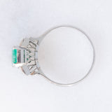Trilogy vintage in stile Art Déco in platino con smeraldo (0.90ct) e diamanti (0.46ctw), anni ‘80