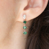 Vintage platinum drop earrings with pear-cut diamonds (0.58ctw) and heart-cut tsavorites (1.36ctw), 90s