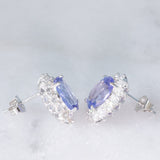 Orecchini a margherita vintage in platino con tanzaniti (4.45ctw) e diamanti (1.26ctw), anni ‘80/‘90