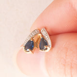Vintage-Ohrringe aus 9-karätigem Gelb- und Weißgold mit Saphiren (ca. 0.36 ctw) und Diamanten, 70er Jahre