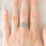 Vintage antique style ring in 14K yellow gold and silver with square cut emeralds (0.12ct approx.) and rose cut diamonds (0.26ctw approx.), 50s/60s