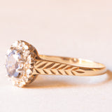 Vintage-Ring aus 9-karätigem Gelb- und Weißgold mit Saphir (ca. 0.60 ct) und Diamanten, 1987