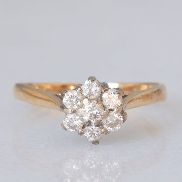 Anello a margherita vintage in oro giallo 9K con diamanti di taglio brillante (0.30ctw ca.), anno 1990