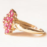 Vintage-Blumenring aus 9-karätigem Gelbgold mit synthetischen Rubinen (ca. 1 Karat), 70er/80er Jahre