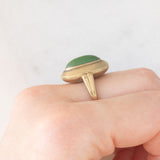 Anello da cocktail vintage in oro giallo 8K con pietra verde acqua, anni ‘70