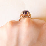 Anello vintage in oro giallo 14K con ametista (2.60ct ca.) e diamanti di taglio brillante (0.12ctw ca.), anni ‘70