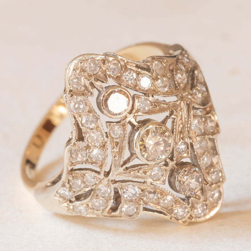 Anello Art Nouveau in oro giallo e bianco 14K con diamanti (0.45ctw ca.), anni ‘20