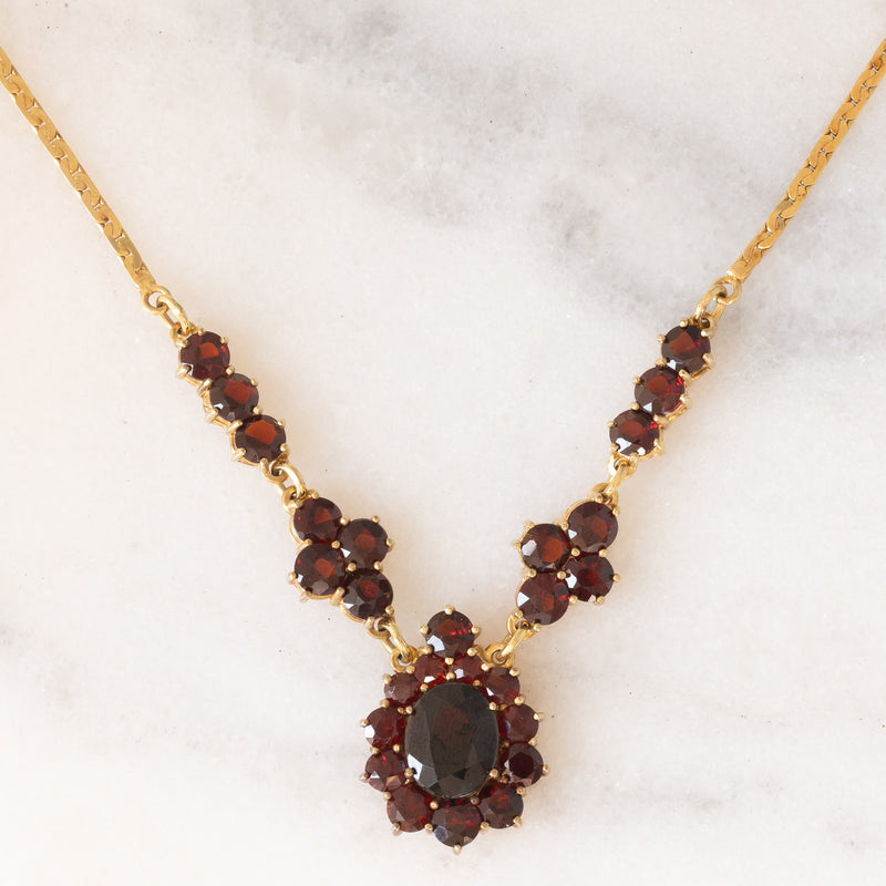 Collier vintage in oro giallo 8K con granati (8ctw ca.), anni ‘50/‘60
