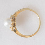 Anello a margherita vintage in oro giallo 14K con perla bianca e diamanti di taglio brillante (0.08ctw ca.), anni ‘60