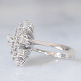 Anello a fiocco di neve vintage in oro bianco 18K con diamanti di taglio brillante (1.33ctw ca.), anni ‘70