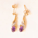 Vintage-Ohrringe aus 9-karätigem Gelb- und Weißgold mit Amethysten (ca. 0.70 ctw) und Diamanten, 70er Jahre