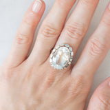 Anello da cocktail vintage in oro bianco 14K con acquamarina (10ct ca.), anni ‘80