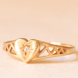 Herzförmiger Vintage-Siegelring + Zigeunerring aus 9-karätigem Gelbgold mit Zirkonia