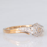 Anello a fiore vintage in oro giallo e bianco 9K con diamanti (0.15ctw ca.), anni ‘80