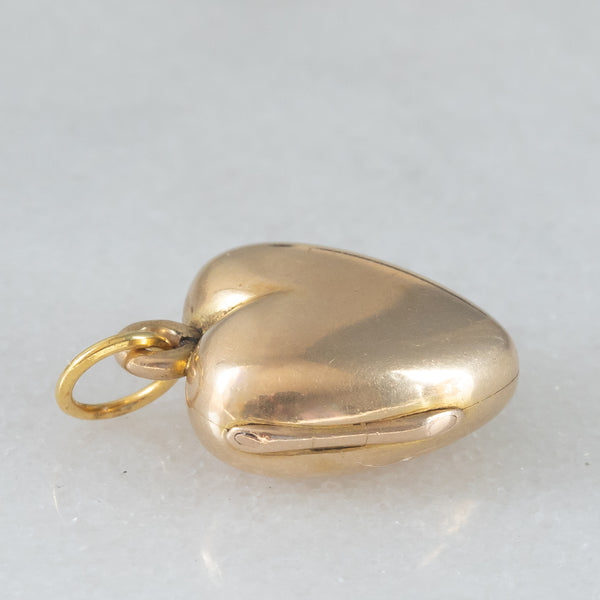 Ciondolo portafoto vintage a forma di cuore in oro giallo 9K, anni ‘50