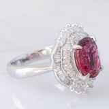 Anello vintage in platino con tormalina (3.50ct) e diamanti (1.22ctw), anni ‘80