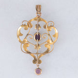 Pendente antico lavalier in oro giallo 9K con ametiste, anni ‘10/‘20