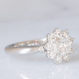 Anello a margherita vintage in platino con diamanti di taglio brillante (1.02ctw), anni ‘70/‘80